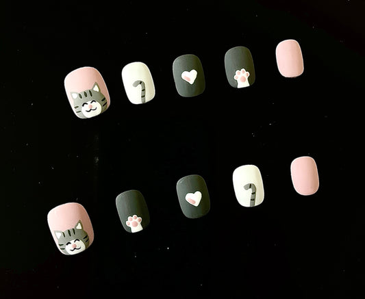 100% Handmade Press on Nails- Matte Kitty (short shapes)