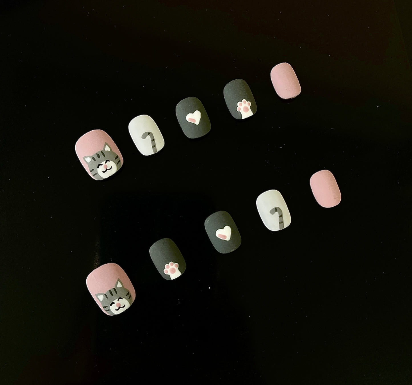 100% Handmade Press on Nails- Matte Kitty (short shapes)