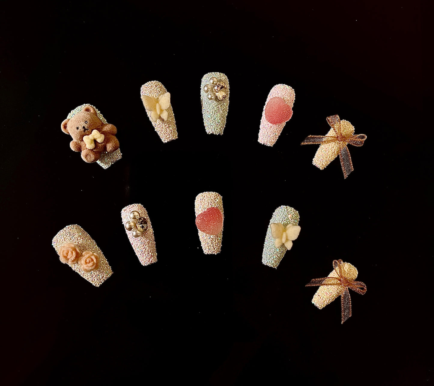 100% Handmade Press on Nails- Bear Candy (Medium Length)