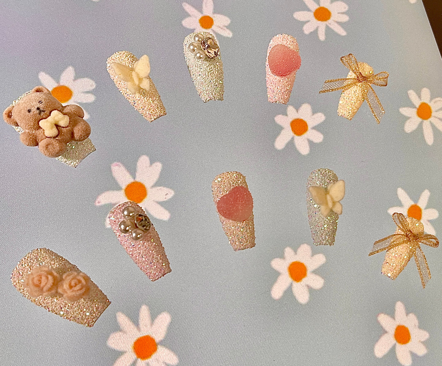 100% Handmade Press on Nails- Bear Candy (Medium Length)