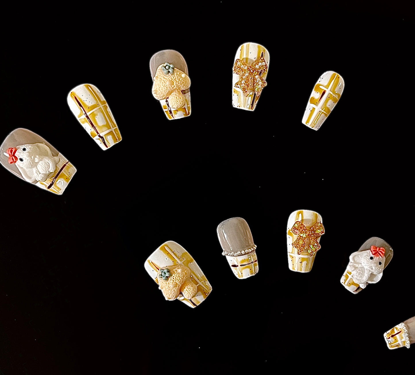 100% Handmade Press on Nails- Little Mushroom (Medium Length)