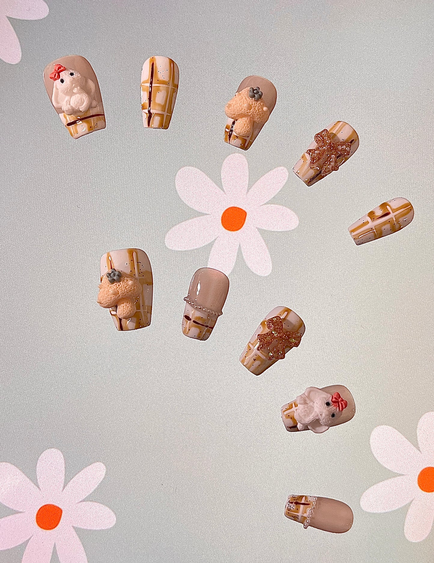 100% Handmade Press on Nails- Little Mushroom (Medium Length)