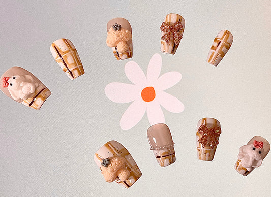 100% Handmade Press on Nails- Little Mushroom (Medium Length)