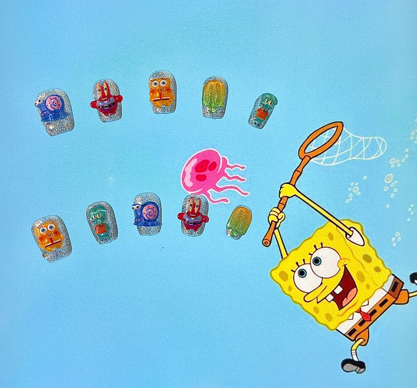 100% Handmade Press on Nails- 3D Sponge Bob (short shapes)