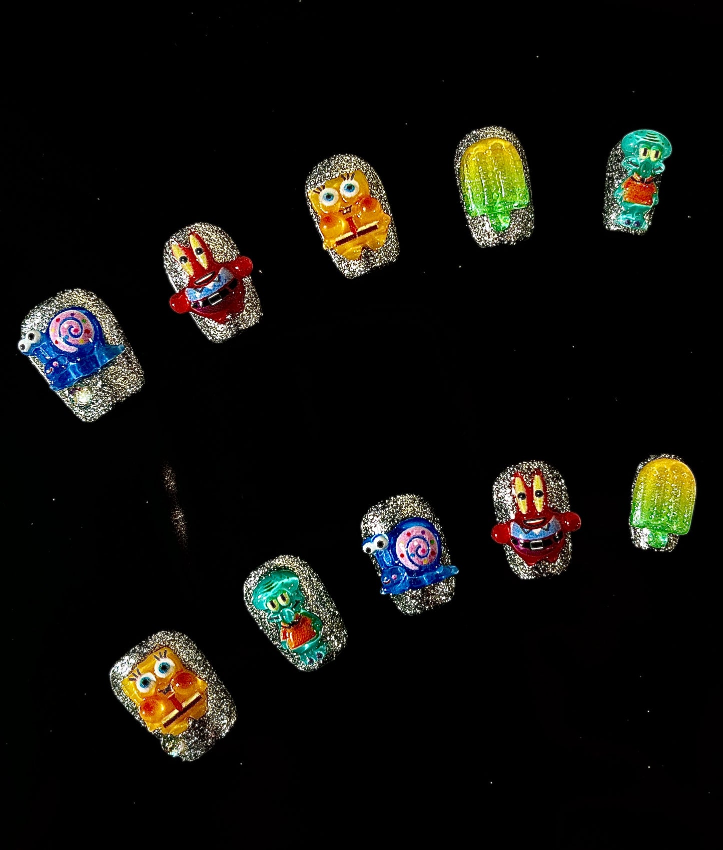 100% Handmade Press on Nails- 3D Sponge Bob (short shapes)