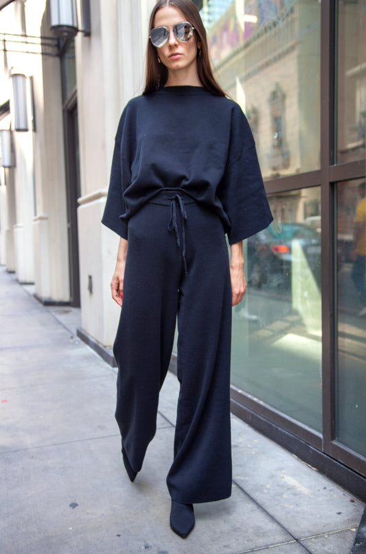 Black Knit Flare Pants