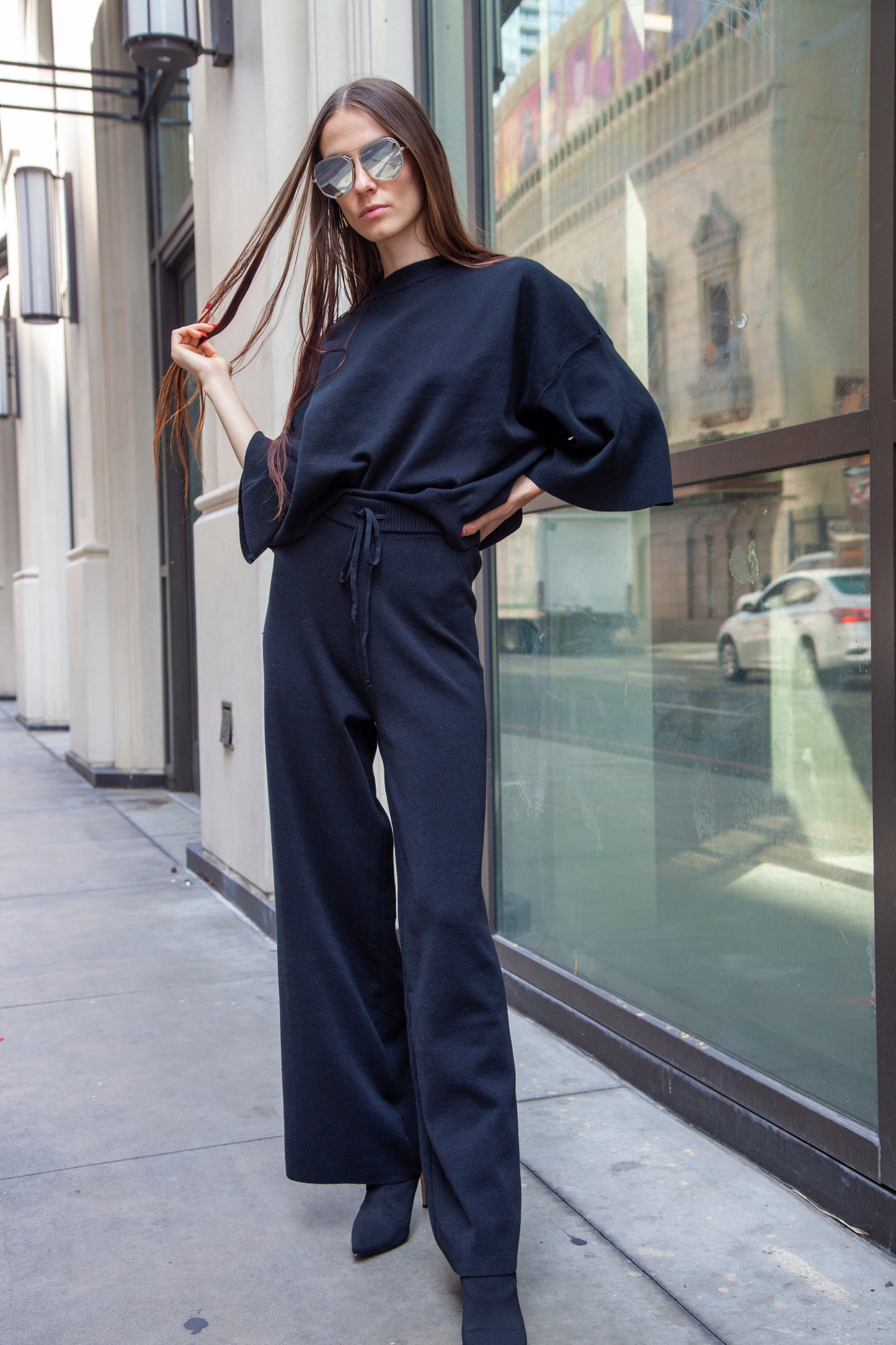 Black Knit Flare Pants