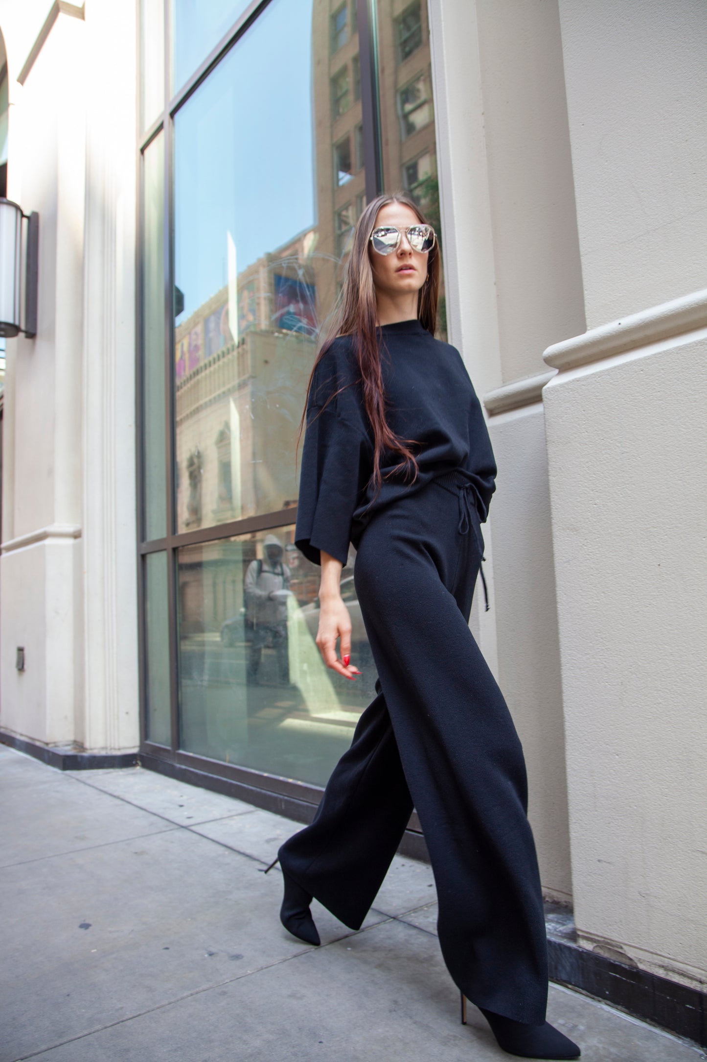 Black Knit Flare Pants