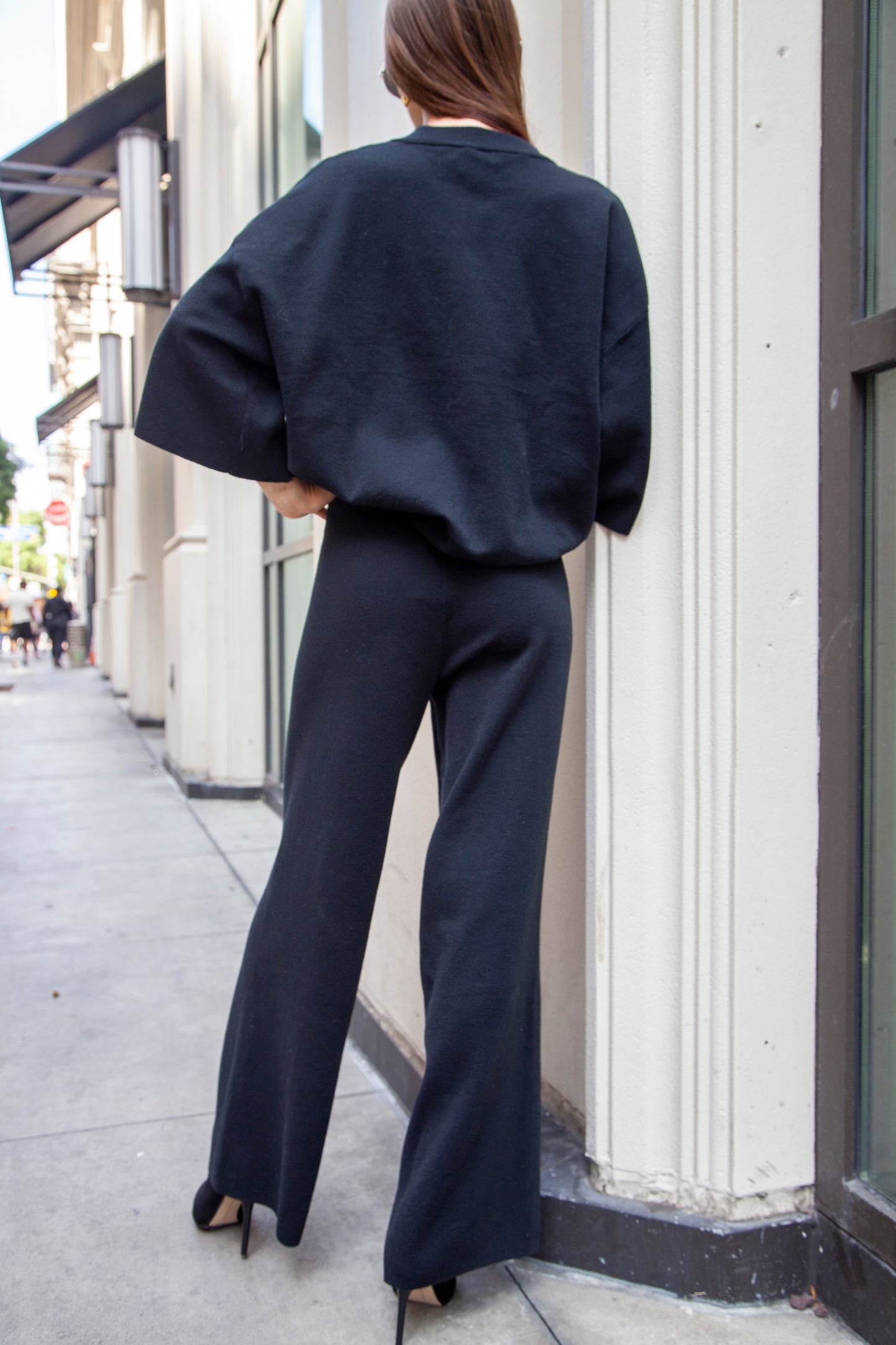 Black Knit Flare Pants