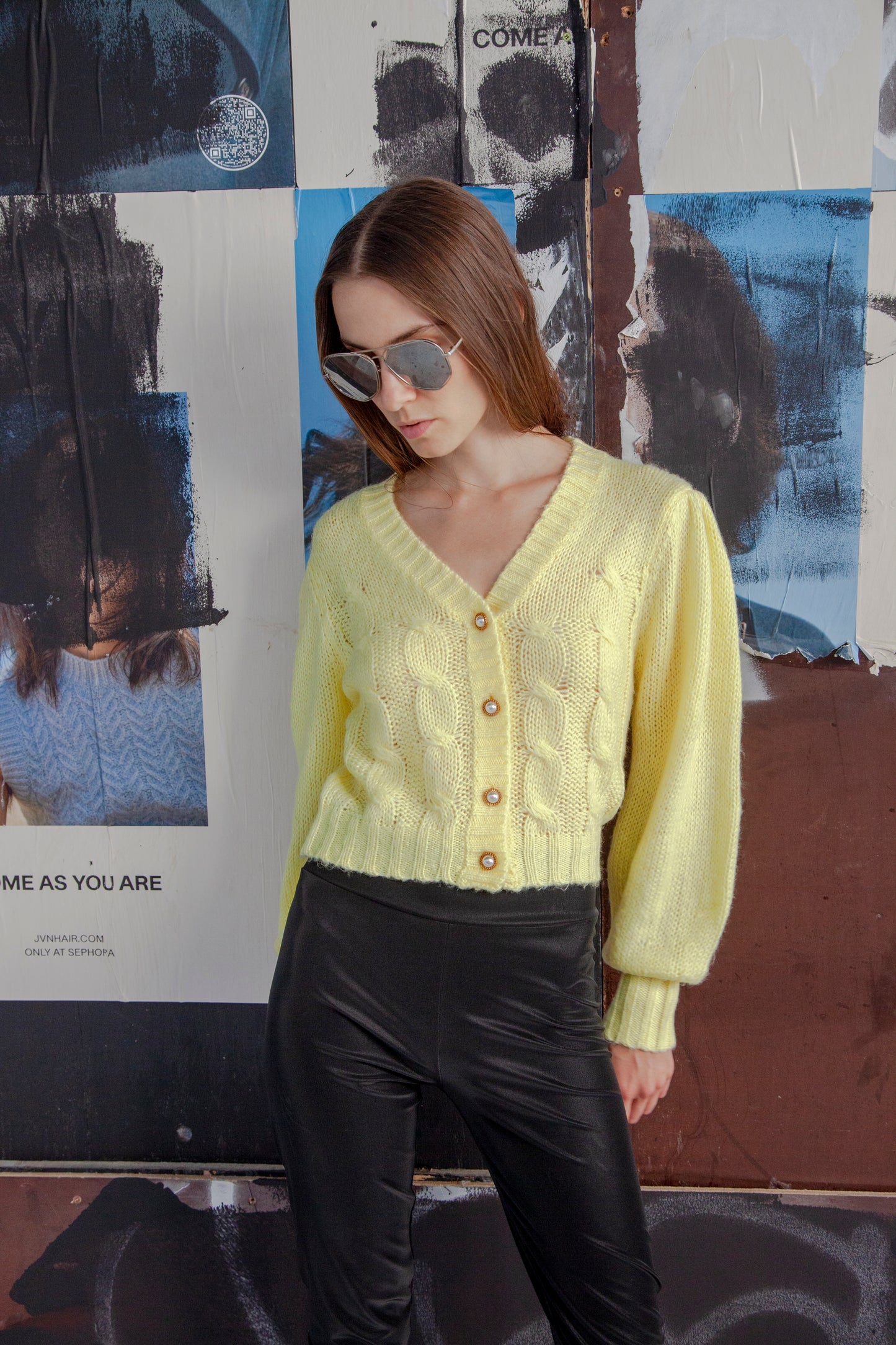 Yellow Button Front Chunky Cardigan